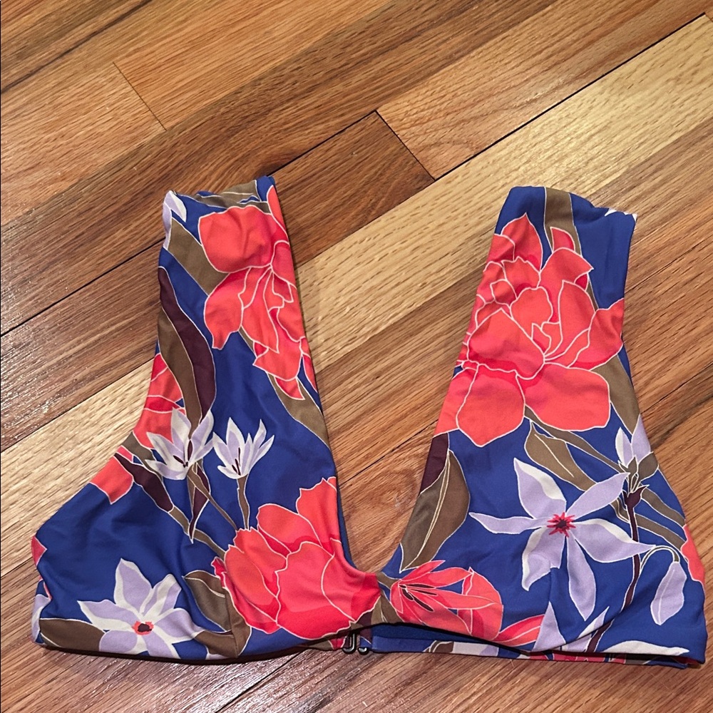 O'Neill Blue and Red Floral Swim Top
